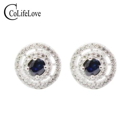 CoLife Jewelry 100% Natural Sapphire Stud Earrings 3mm*4mm Dark Blue Sapphire Silver Earrings Solid 925 Silver Sapphire Jewelry