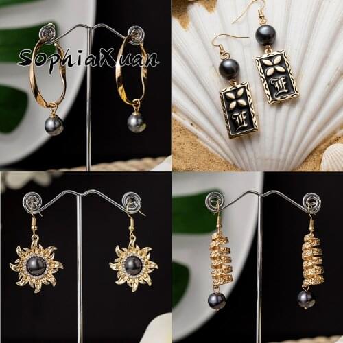 SophiaXuan Trendy Geometric Dangle Earring Lrregular Long Pearl Hawaiian Jewelry Hangling Earrings 2021 Ornament for Women Party