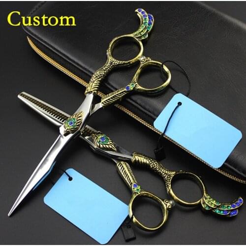 Customize Upscale Germany 440c 6 inch phenix hair scissors set cutting barber makeup tools thinning shears hairdressing scissors