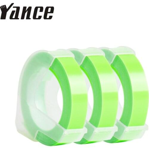 Yance 3pcs Fluorescent Green 9MM 6MM 12MM 3D Embossing Tape for Dymo Embossing Label Maker PVC label Dymo Tape for Motex E101