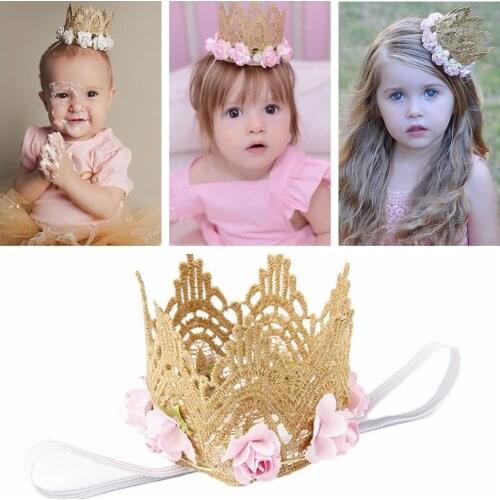 Yundfly Boutique Newborn Flower Lace Crown Tiara Baby Girls Floral Hair Band Accessories