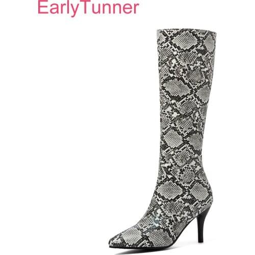 Winter New Fashion Black Green Women Mid Calf Boots High Thin Heels Lady Dress Shoes Plus Small Big Size 12 32 43 46 48