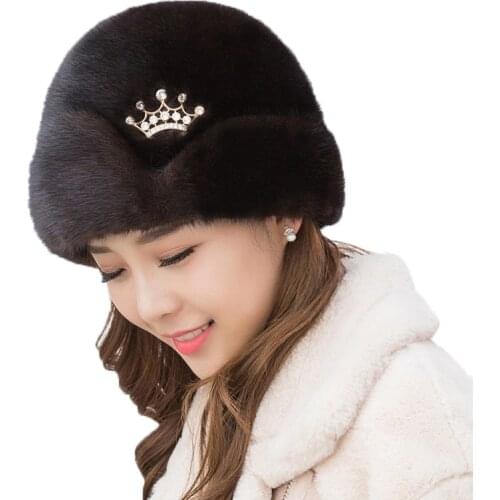 Real Mink Fur Womens Fur Hats Russia Winter Warm Luxury Natural Mink Peaked Hats Fashionable Caps Without Eaves New Arrival