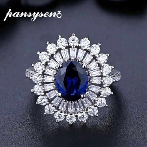 PANSYSEN 100% 925 Sterling Silver Oval Sapphire Simulated Moissanite Diamond Rings for Women Anniversary Fine Jewelry Wholesale