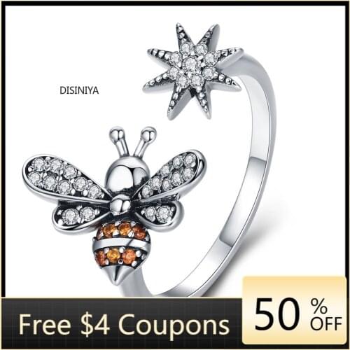100% 925 Sterling Silver Trendy Bee & Daisy Flower Finger Rings for Women Adjustable Size Valentine Gift Jewelry ZSCR31422