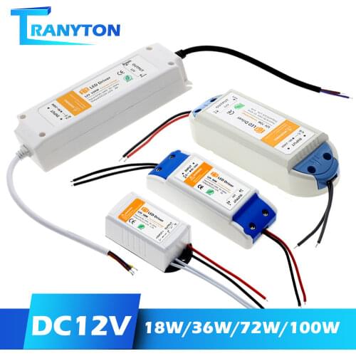 18W 36W 72W 100W LED Power Supply DC12V Driver High Quality Lighting Transformers for LED Strip Lights 12V Power Supply Adapter