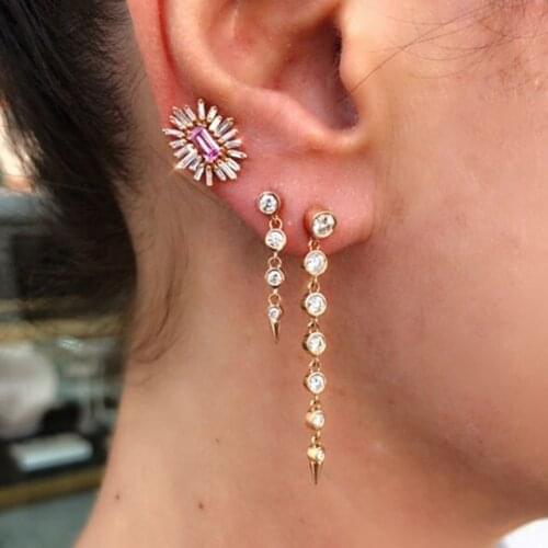 2021 Fashion Simple Geometric Sparking Square Cz White Green Cubic Zirconia Earrings Women Lady Girl Trendy Design Gift Jewelry