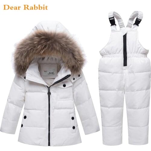 2020 children autumn winter thin down jacket parka real Fur boy baby overalls kids coat snowsuit snow clothes girls clothing Set