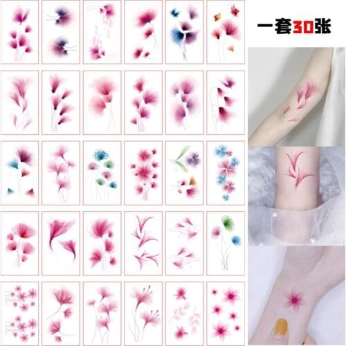 30pcs Pink Flower Waterproof Temporary Tattoo Stickers for Men Women Arm Body Wrist Neck Flash Decals Fake Tattos Feather Tatoos