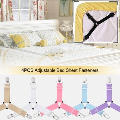4 Pcs/Set Non-slip Clip Blanket Gripper Bed Linen Sheet Clip Bed Sheet Belt Fastener Mattress ElasticWhite And Black Bedding