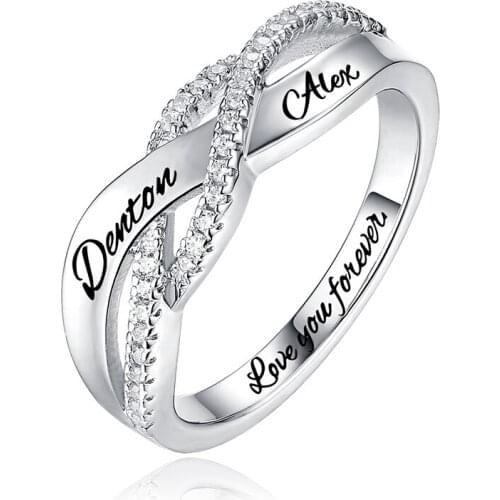 925 Sterling Silver Personalized Custom Ring Engraved Name Ring and Birthstone Wedding Commemorative Ring Gif