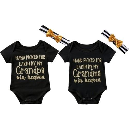 Newborn Baby Girl Bodysuit Playsuit Short Sleeve Letter Playsuit with Bowknot Headband 2Pcs Summer Sunsuit OutfitS Clothes 0-18M