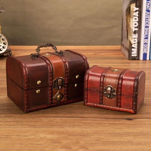 Vintage wooden Pirate Jewellery Storage Box Case Holder Vintage Treasure Chest Makeup Organizer Case with Lock Drop Shipping