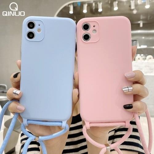 Strap Cord Chain Necklace Lanyard Phone Case For iPhone 12 11 Pro Max XR X XS MAX 6S 7 8 Plus SE 2020 Rope Liquid Silicone Cover