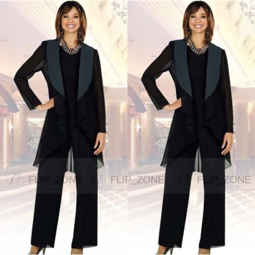 Black Mother of the Bride Dresses Pant Suits with Long Jacket Retro Three Piece Mothers Formal Wear Evening Groom madrinha