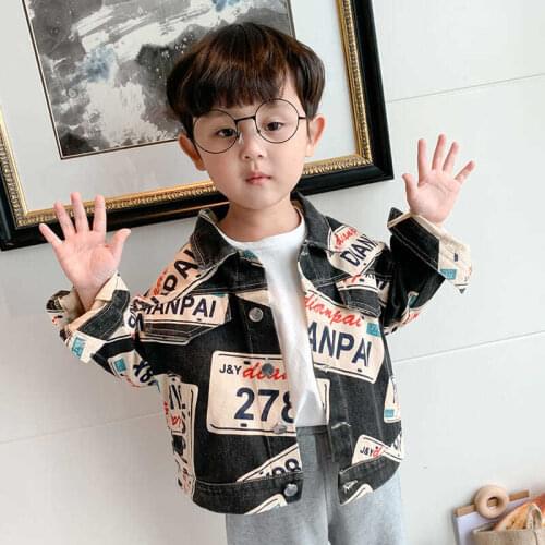 Letter Print Kids Boys Denim Jacket Coats Single Breasted Children Heans Outerwear Clothes Loose Boys Jeans Outwear Clothes