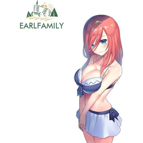 EARLFAMILY 13cm x 5.1cm for Nakano Miku In Swimsuit Car Sticker Auto Decal JDM Accessories Personality Waterproof Decoration