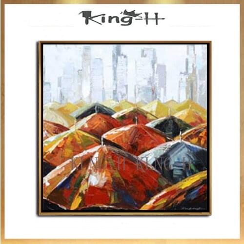 Works Hand-painted figure girl in Lana dress holding umbrella wall art picture living room modern home decoration oil painting