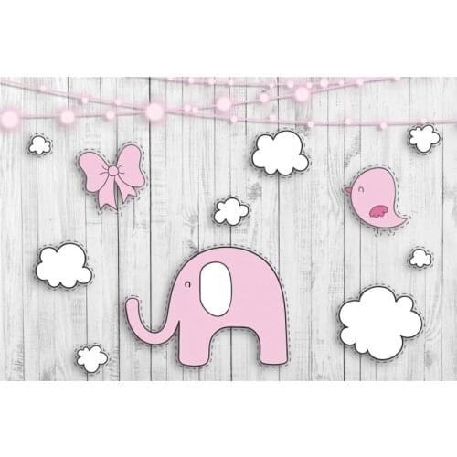 Pink Elephant Ivory Wooden Board Birthday Backdrop Party Room Decor Photo Booth Studio Prop