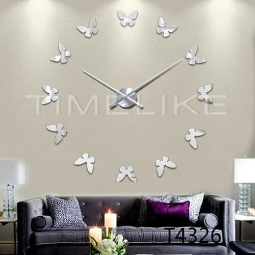Butterfly Shape DIY Quartz Wall Clock 3D Mirror Wall Sticker Clock Large Home Decor Big Watch Horloge
