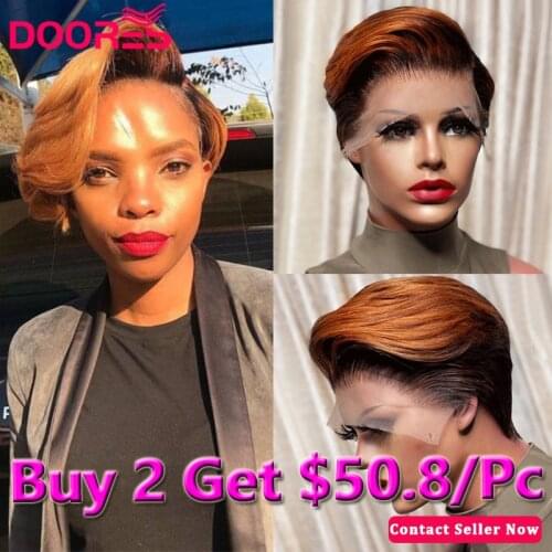 Short Straight Bob Pixie Cut Wig 2x4 Ombre Human Hair Closure Wig Honey Blonde Pixie Wigs For Black Women Preplucked Doores