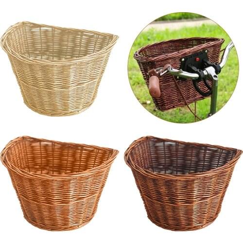 Bike Front Handlebar Basket Retro Bicycle Bag Hand-woven Large Capacity Bicycle Storage Basket For Cycling Bike Accessories