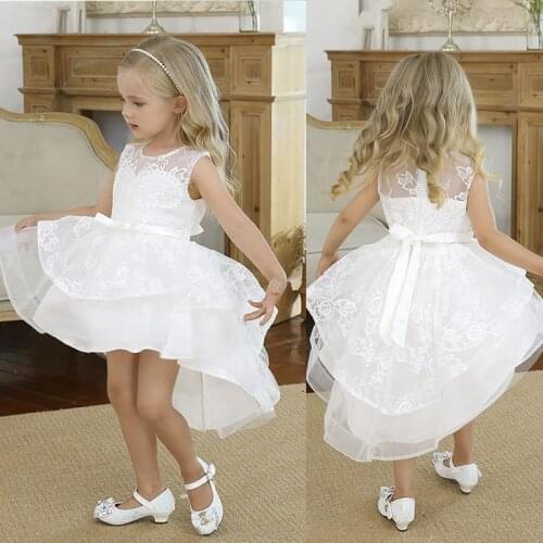 Lace Dress Kid Girls Pageant Evening Embroidery Dovetail Dress Little Girls Wedding Flower Girls Prom Ball Gown Children Clothes