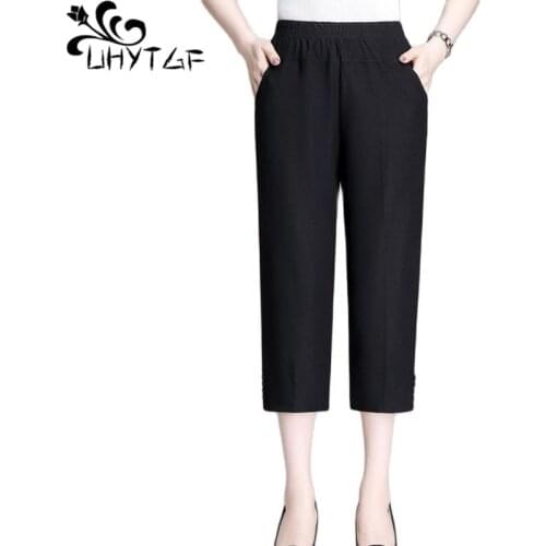 UHYTGF Middle-Aged Elderly Mother Summer Pants Genuine Ice Silk Thin Casual Women Pants Loose Plus Size Trousers Pantalones 1715