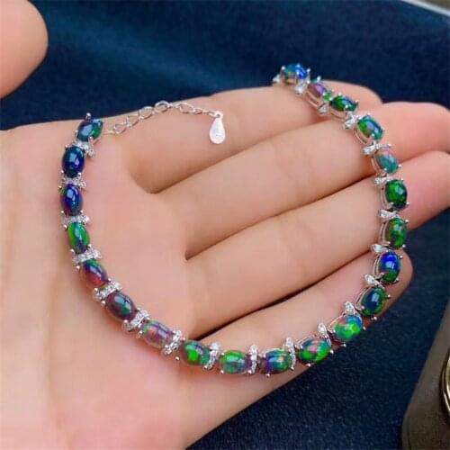 Best Gift Natural and Real New Fashion 925 sterling silver Fine jewelry Black OPal Bracelet Natural And Real Opal Bracelet