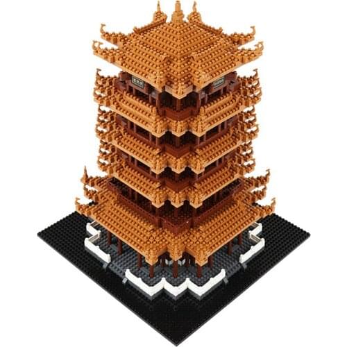 LZ8003 World Architecture Yellow Crane Tower 3D Model DIY 4032pcs Mini Diamond Blocks Bricks Building Toy for Children