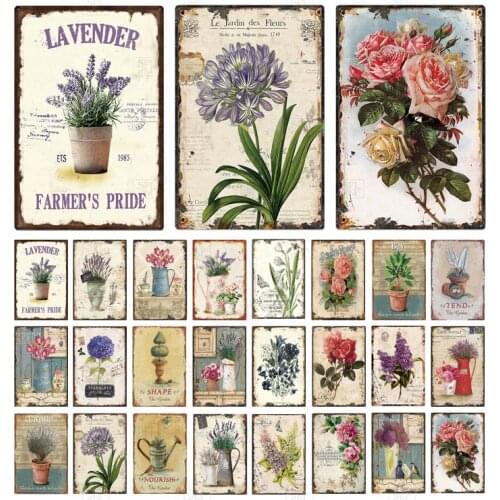 Flower Metal Poster Plaque Vintage Metal Sign Tin Sign Wall Decor For Barn Room Kitchen Garage Iron Painting