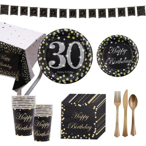 Happy 30th Birthday Disposable Tableware Set Plates Cups Napkins Kids Gifts Baby Shower Kids Birthday Decorations Party Supplies