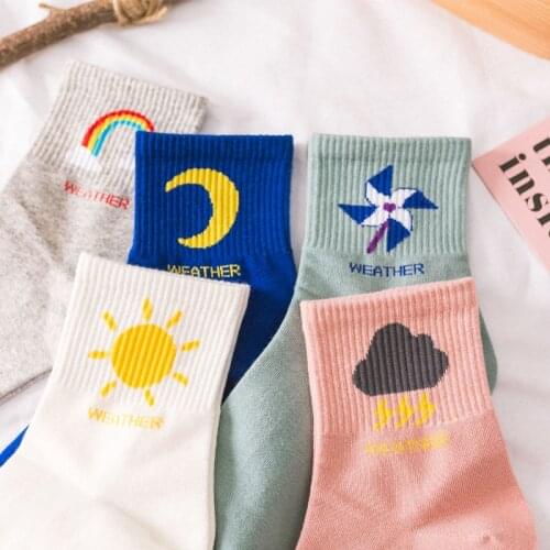 2019 new fashion Korean women style long socks meia fun sun moon windmill rainbow pattern cotton socks cartoon weather socks