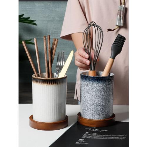 Creative drain chopstick holder ceramic household kitchen multifunctional chopsticks spoon fruit knife and fork storage bucket