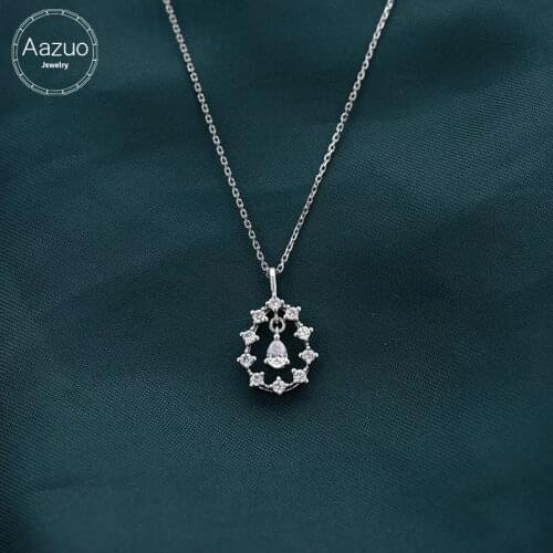 Aazuo Real 18K White Gold Real Pyriform Diamonds Fashion Fairy Water Drop Necklace gifted for Women 18 Inch Link Chain Au750