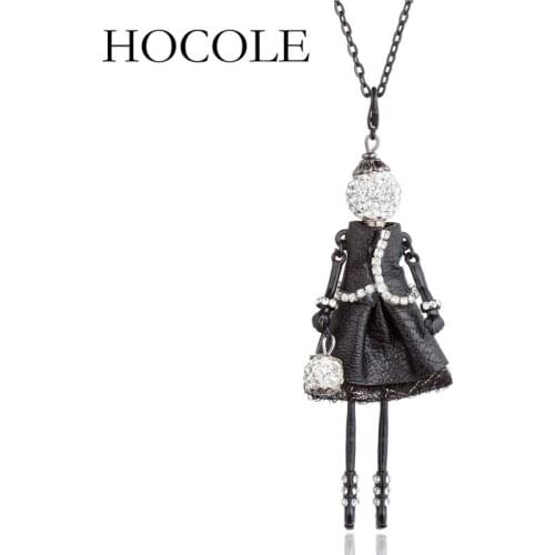 HOCOLE New Doll Rhinestone Pendant Necklace Women Cute Hot Leather Dress Girls Crystal Statement Maxi Necklaces Fashion Jewelry