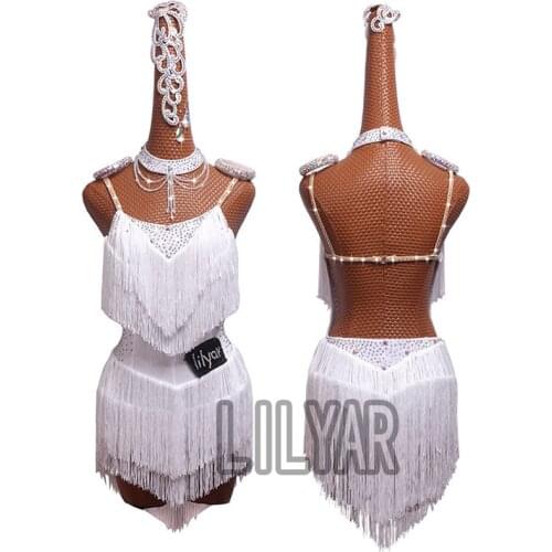 Latin Dance Dress Competition Dresses Costumes Skirt Performing Rhinestones Adult Customize Children Tassel dress Various color
