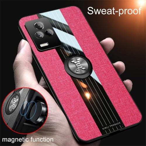 Shockproof Luxury Cloth Fabric Back Cover Funda for VIVO IQOO 7 5G Capa IQOO7 Finger Ring Stand Stand Thin Phone Case Soft Shell