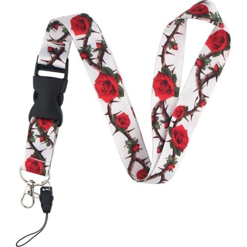 Thorny Rose Keychain Feminism Lanyard Neck Strap for Key ID Card Straps Badge Holder DIY Hanging Rope Neckband Accessories