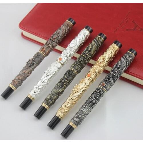 The Most Complete Gift JinHao Luxury Dragon Fountain Pen Vintage 18KGP 0.5MM Nib Ink Pens for Writing Stationery Office Supplies