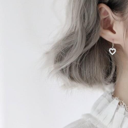 Drop Hook Earrings Heart Crystal Zircon For Women Girl Sweet Hollow New Trendy Korean Fashion Student Fine Jewelry Gift BOYULIGE