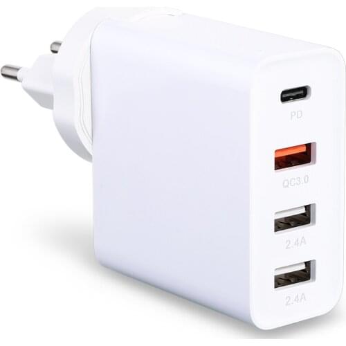 48W 4 Port USB Charger Type-C PD + QC 3.0 + 2.4A Fast Charging Wall Charger Adapter
