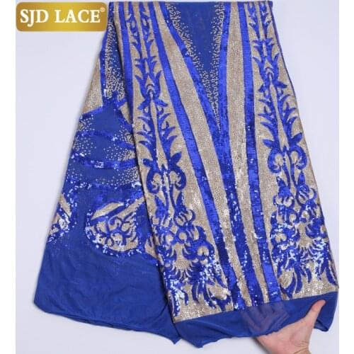 SJD LACE Royal Blue Nigerian French Lace Fabric Embroidery Sequins African Lace Fabric Soft Milk Silk Lace For Wedding Sew A2223
