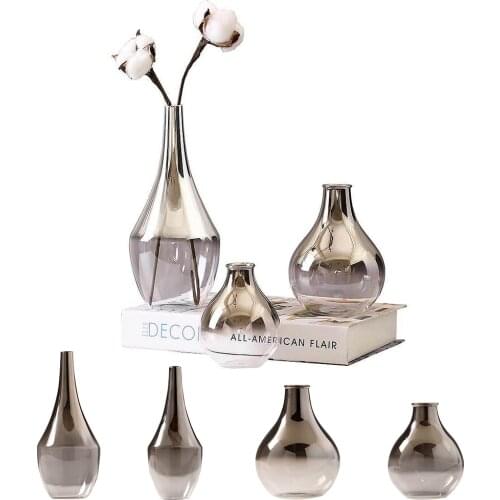 Nordic Flower Glass Vase Silver Gradient Dried Insert Desktop Terrarium Plants Pots Home Living Room Decoration Glasses Vase