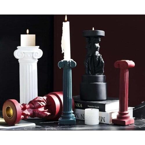 Nordic Home Decoration Aromatherapy Candle Holder Resin Sculpture Chandelier Silicone Candle Mold Retro Roman Column Shape
