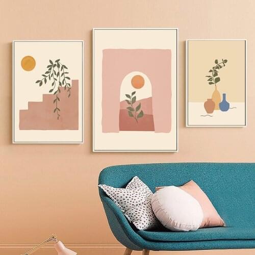 Modern Small Fresh Morandi Geometric Abstract Poster Painting Canvas Wall Art Living Room Background Home Decoration Painting