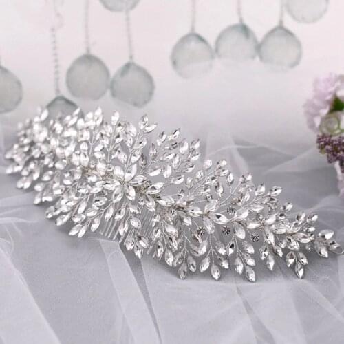 Shine Rhinestone Wedding Crown Bridal Hair Comb Accessories Silver Color Handmade Women Headpiece Jewelry