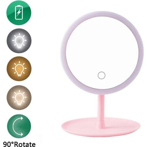 LED Makeup Mirror Light Ladies Makeup Lamp Mirror With Touch Light With Storage Table Rotating Mirror Portable Makeup Mirror