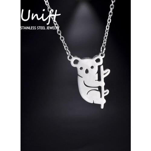 Unift Koala Cute Pendant Nacklace for Women Animal Minimalism Style Aesthetic Fashion Jewelry Peace and Happiness Silver Color