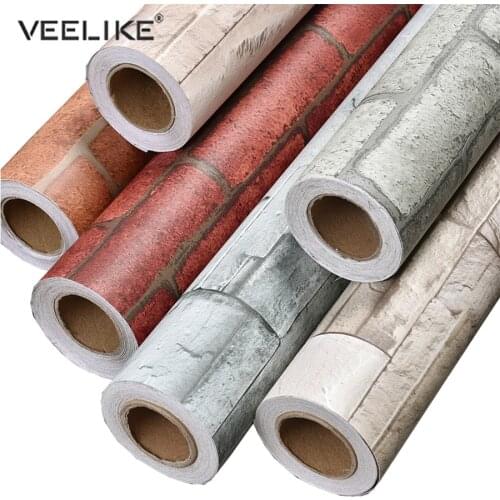 5M/10M Vintage PVC Vinyl Waterproof Wall Stickers Brick Stone Self Adhesive Wallpaper Rolls Living Room TV Background Home Decor